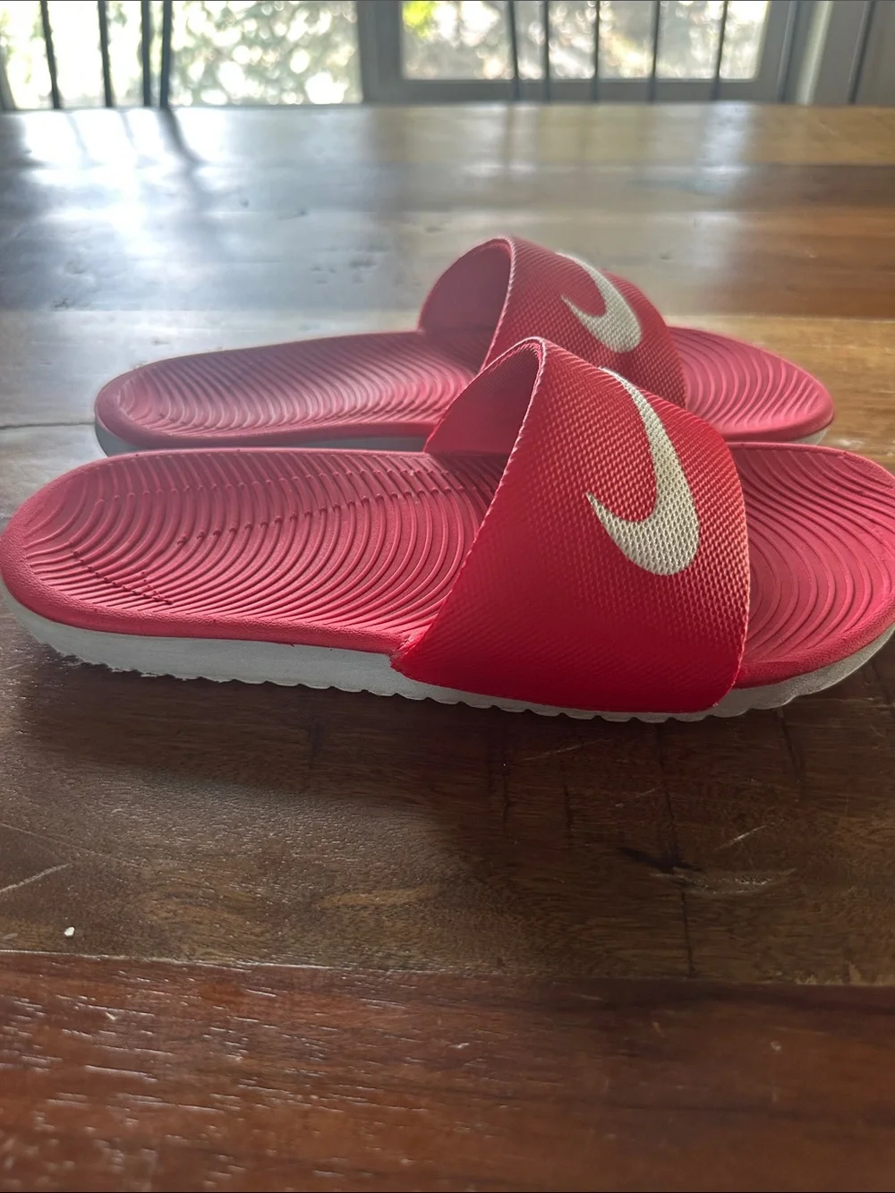 Nike Kids Red Slide Sandals with White Swoosh